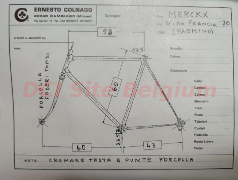 Vintage Eddy Merckx Colnago frame dimensions 1970s steel bikes 